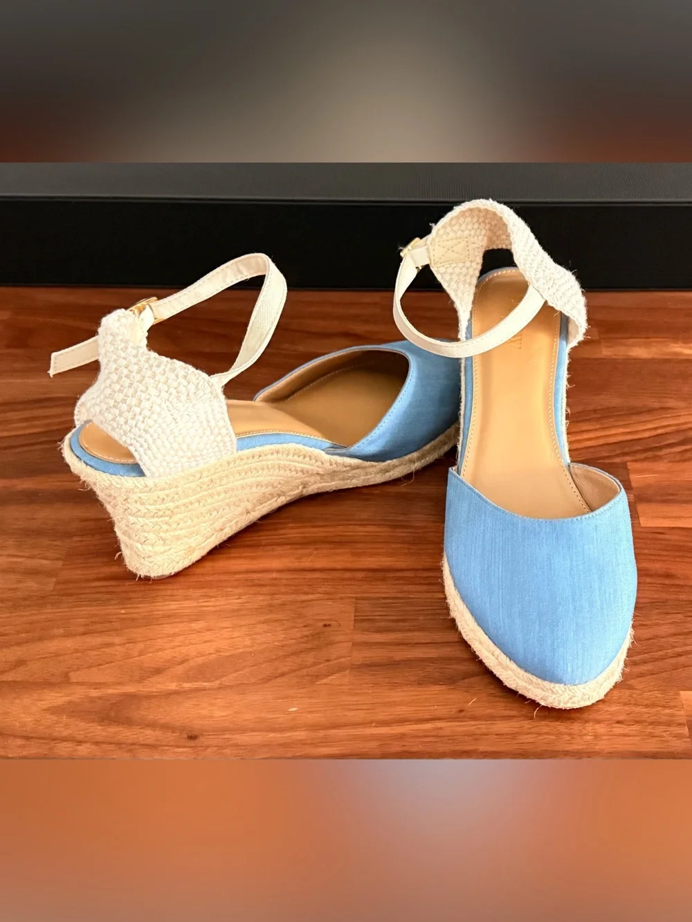 J. Crew Blue Espadrille Wedge Sandals with Ankle Strap